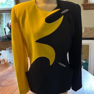 Roger Sakoun Paris Yellow / Black Jacket with Oval Metal Closures Like New S42